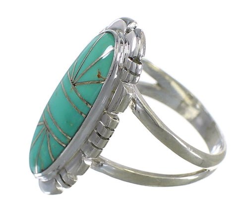 Turquoise Inlay Southwest Authentic Sterling Silver Ring Size 6-1/4 AX94283