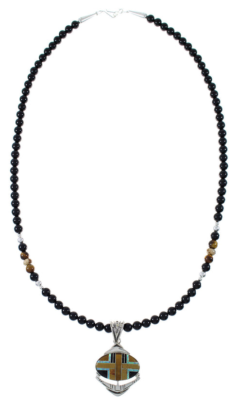 Multicolor Inlay Sterling Silver Southwest Bead Necklace Set RX94142