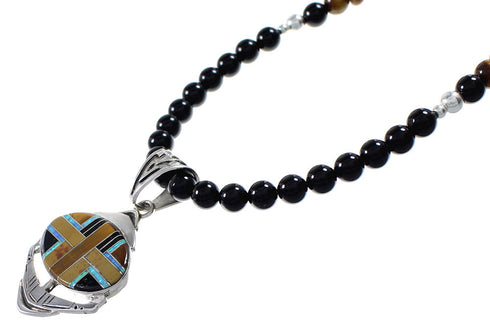 Multicolor Inlay Sterling Silver Southwest Bead Necklace Set RX94142