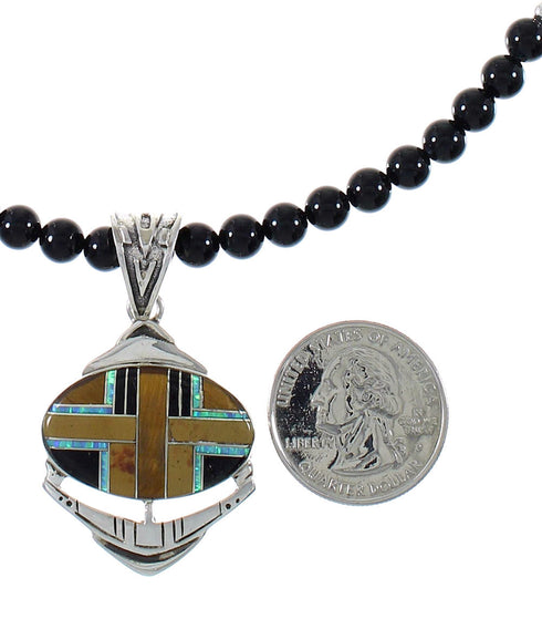 Multicolor Inlay Sterling Silver Southwest Bead Necklace Set RX94142