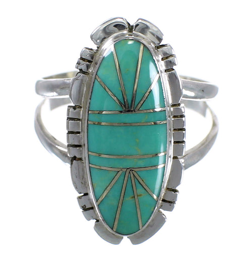 Turquoise Inlay Southwestern Silver Jewelry Ring Size 6-1/4 AX94303