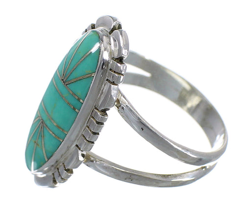 Turquoise Inlay Authentic Sterling Silver Jewelry Ring Size 6 AX94306