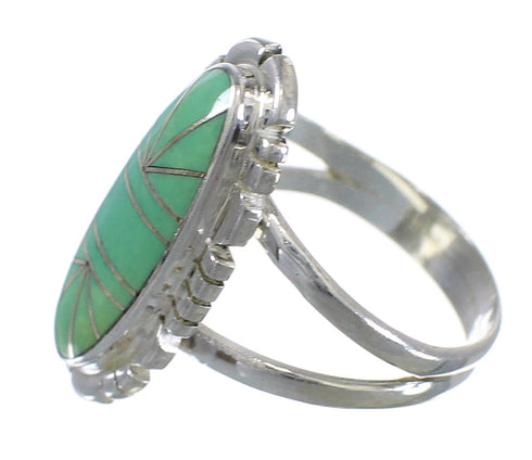 Silver Southwestern Turquoise Inlay Ring Size 7-1/2 AX94318