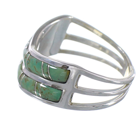 Sterling Silver Turquoise Inlay Ring Size 8-1/2 AX94353