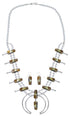 Sterling Silver Multicolor Inlay Squash Blossom Southwestern Necklace Set RX94250