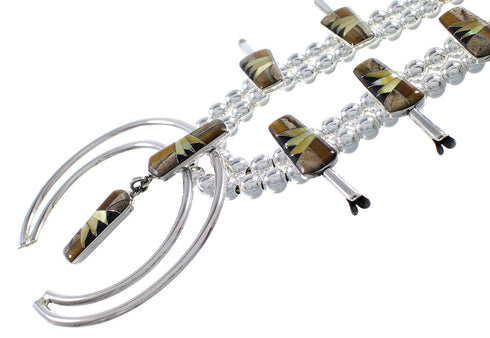 Sterling Silver Multicolor Inlay Squash Blossom Southwestern Necklace Set RX94250