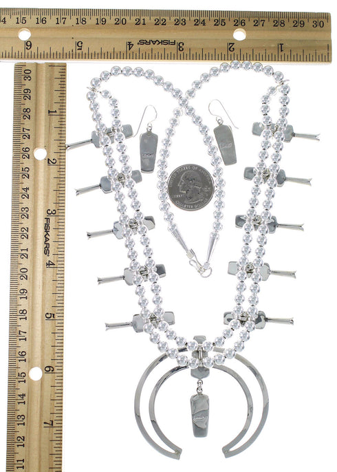 Sterling Silver Multicolor Inlay Squash Blossom Southwestern Necklace Set RX94250