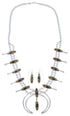 Multicolor Inlay Genuine Sterling Silver Southwest Squash Blossom Necklace Set RX94259