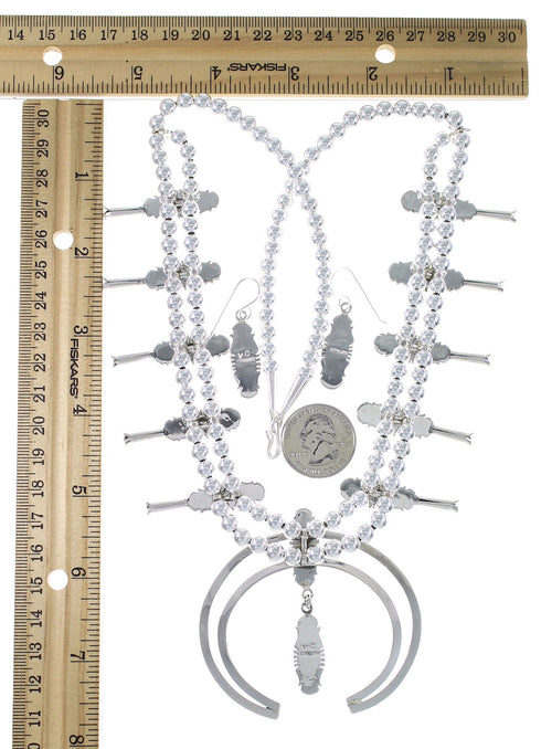 Multicolor Inlay Genuine Sterling Silver Southwest Squash Blossom Necklace Set RX94259