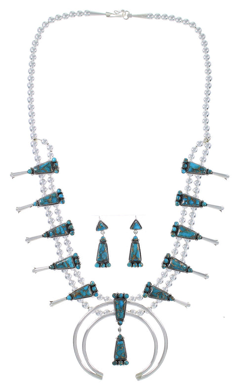Turquoise Squash Blossom Sterling Silver Necklace Set RX94262
