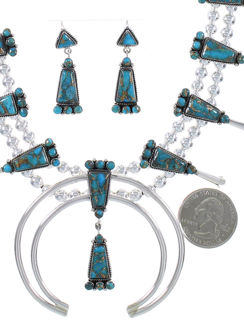 Turquoise Squash Blossom Sterling Silver Necklace Set RX94262