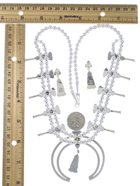 Turquoise Squash Blossom Sterling Silver Necklace Set RX94262