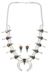 Multicolor Inlay Arrowhead And Water Wave Silver Squash Blossom Necklace Set AX94363