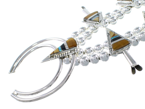 Multicolor Inlay Arrowhead And Water Wave Silver Squash Blossom Necklace Set AX94363