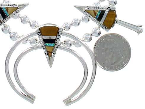 Multicolor Inlay Arrowhead And Water Wave Silver Squash Blossom Necklace Set AX94363