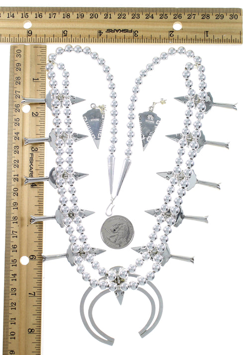 Multicolor Inlay Arrowhead And Water Wave Silver Squash Blossom Necklace Set AX94363