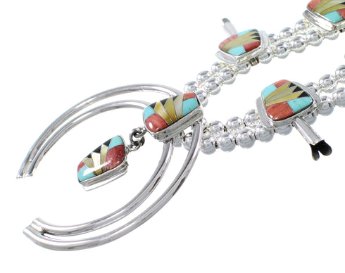 Multicolor Inlay Sterling Silver Squash Blossom Necklace Set AX94364