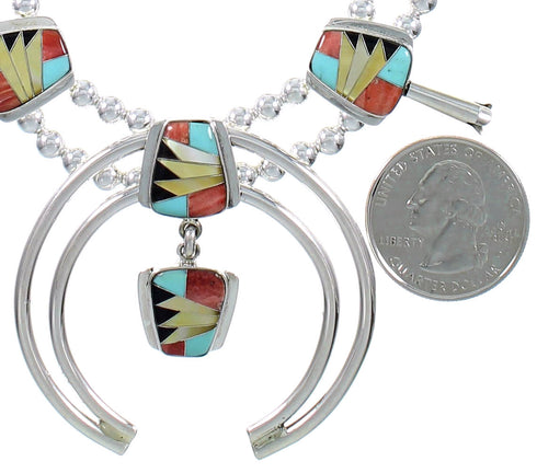Multicolor Inlay Sterling Silver Squash Blossom Necklace Set AX94364