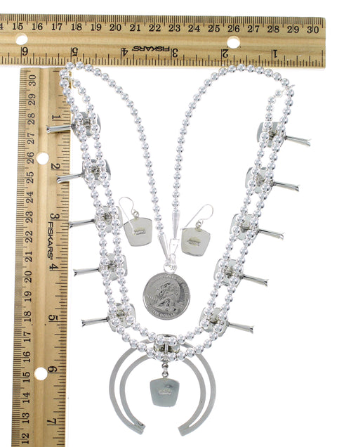 Multicolor Inlay Sterling Silver Squash Blossom Necklace Set AX94364