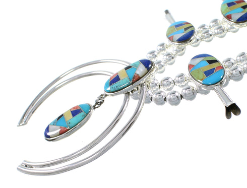 Multicolor Sterling Silver Squash Blossom Necklace Set AX94365