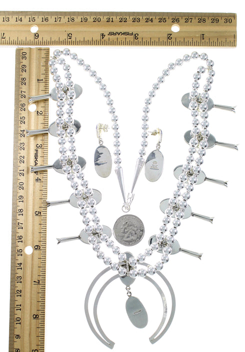 Multicolor Sterling Silver Squash Blossom Necklace Set AX94365