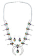 Multicolor Authentic Sterling Silver Squash Blossom Necklace Set AX94366