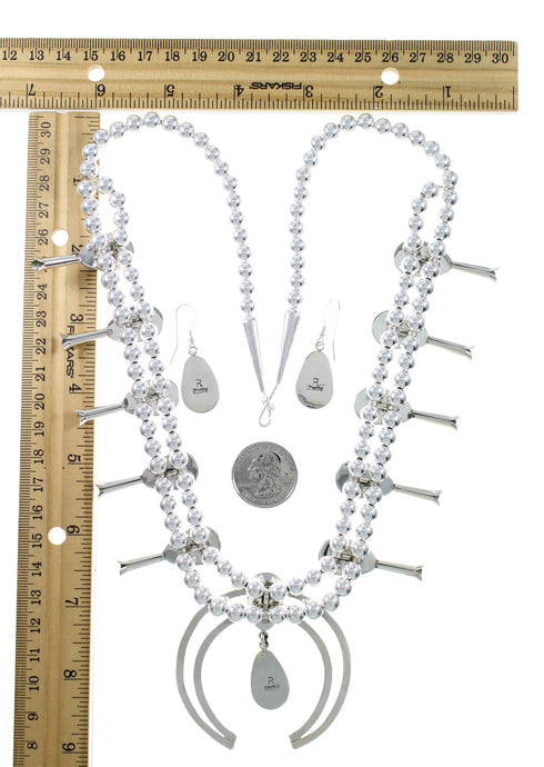 Multicolor Authentic Sterling Silver Squash Blossom Necklace Set AX94366