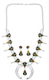 Multicolor Inlay Silver Southwest Squash Blossom Necklace Set AX94370