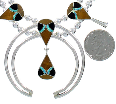 Multicolor Inlay Silver Southwest Squash Blossom Necklace Set AX94370