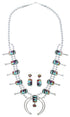 Multicolor Inlay Sterling Silver Squash Blossom Necklace Set AX94372