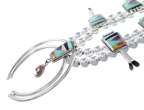 Multicolor Inlay Sterling Silver Squash Blossom Necklace Set AX94372