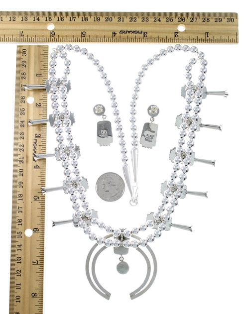 Multicolor Inlay Sterling Silver Squash Blossom Necklace Set AX94372