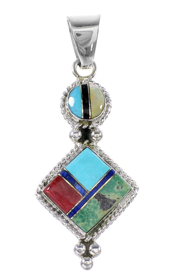 Genuine Sterling Silver Multicolor Southwest Pendant RX95678