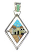 Sterling Silver Multicolor Native American Village Design Reversible Pendant RX95689