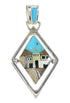 Genuine Sterling Silver Multicolor Native American Village Design Reversible Jewelry Pendant RX95690