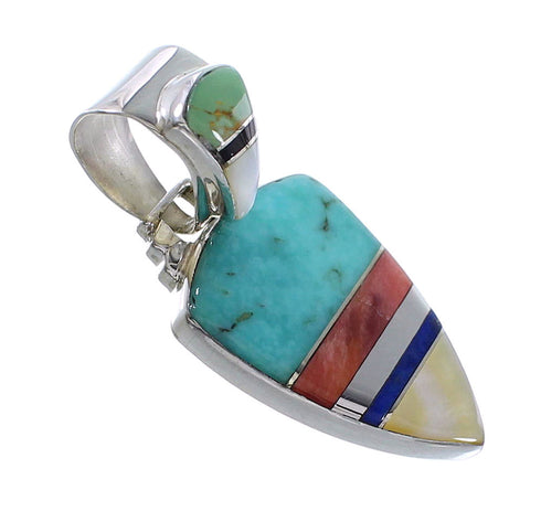 Multicolor Inlay Southwestern Sterling Silver Pendant AX94477