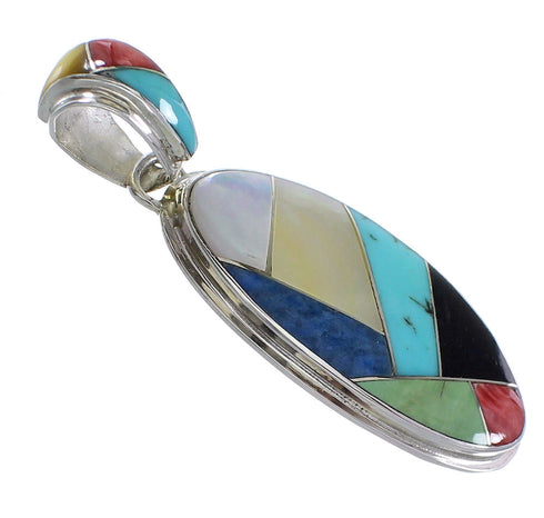 Multicolor Inlay Silver Southwestern Pendant AX94487