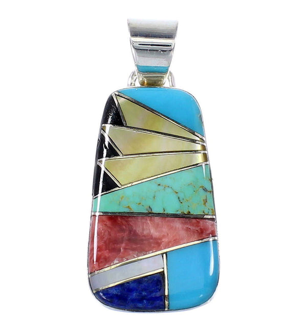 Silver Southwestern Multicolor Inlay Jewelry Pendant AX94499