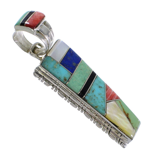 Multicolor Inlay Southwest Genuine Sterling Silver Pendant AX94502