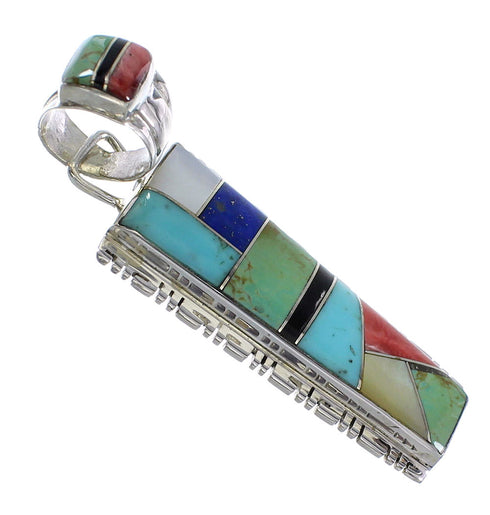 Multicolor Inlay Southwestern Sterling Silver Pendant AX94505