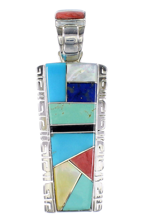 Multicolor Inlay Southwestern Jewelry Sterling Silver Pendant AX94506