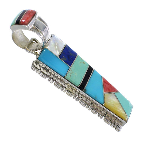Multicolor Inlay Southwestern Jewelry Sterling Silver Pendant AX94506