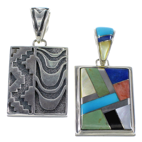 Multicolor Inlay Sterling Silver Reversible Pendant AX94573