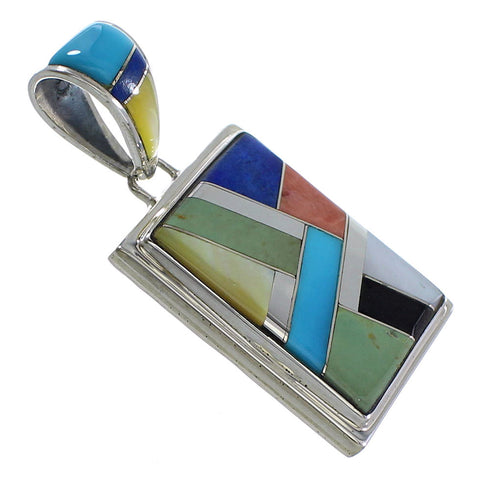 Multicolor Inlay Sterling Silver Reversible Pendant AX94573