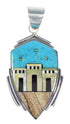 Multicolor Inlay Genuine Sterling Silver Native American Village Design Pendant RX94532