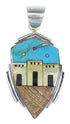 Authentic Sterling Silver Multicolor Native American Village Design Jewelry Pendant RX94533