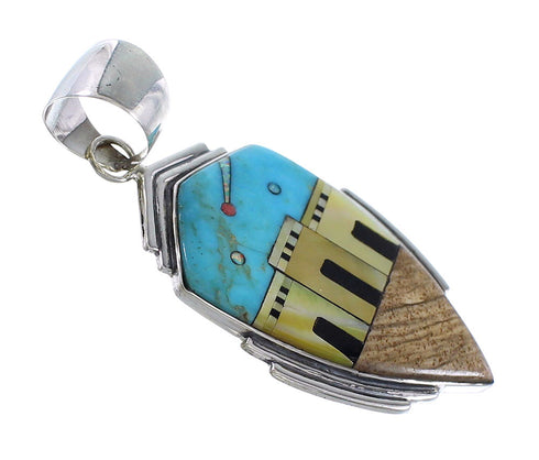 Authentic Sterling Silver Multicolor Native American Village Design Jewelry Pendant RX94533