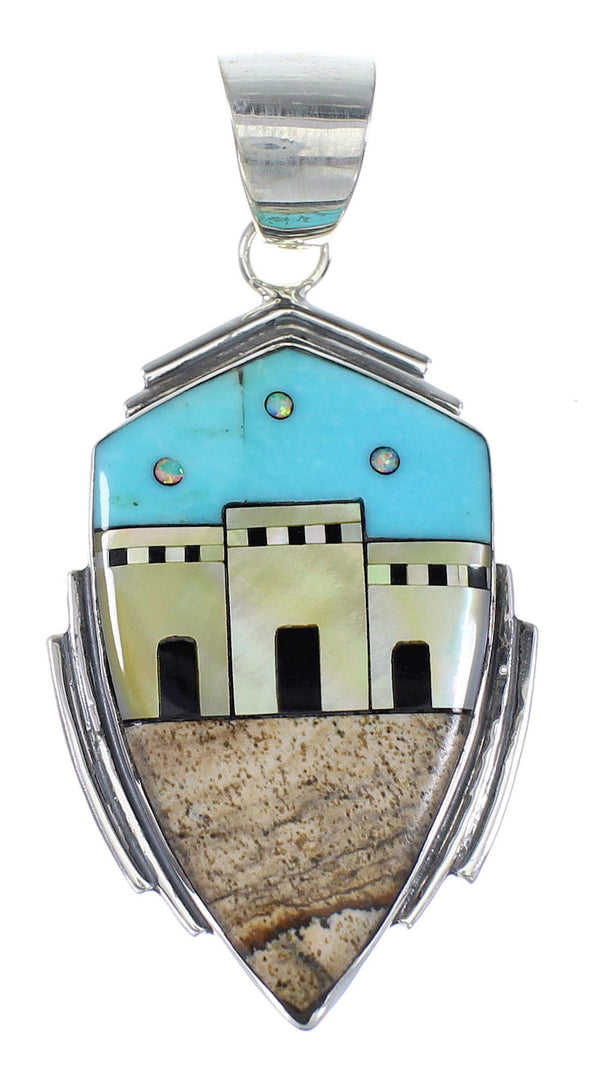 Native American Pueblo Design Multicolor Sterling Silver Jewelry Pendant RX94534
