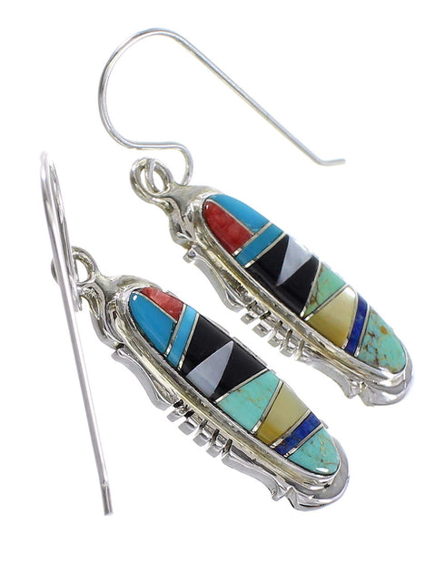 Southwest Sterling Silver Multicolor Hook Dangle Earrings YX94632