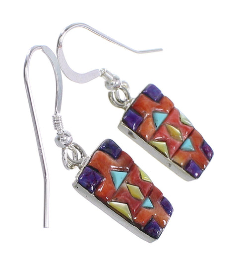 Silver And Multicolor Southwest Hook Dangle Earrings YX94643